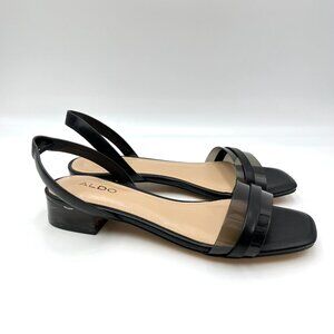 Aldo Womens Size 6.5M Black Low‎ Block Open Toe Slingback Heels Sandals Shoes